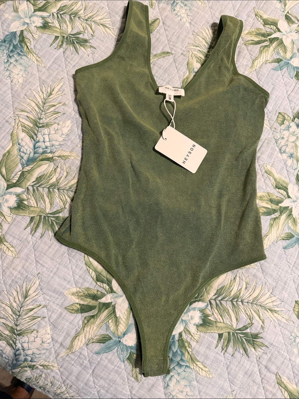 Heyson Olive Green Ribbed Women’s Bodysuit